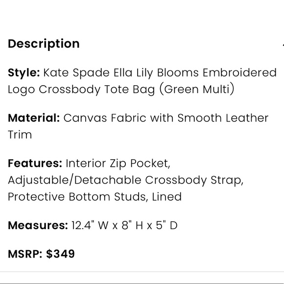 ✨NWT✨Kate Spade Ella Lily Blooms Canvas Small Tote - Picture 6 of 6